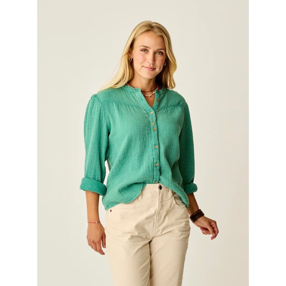 Carve Designs Green Organic Cotton Gauze Button Down Shirt Medium Long Sleeve